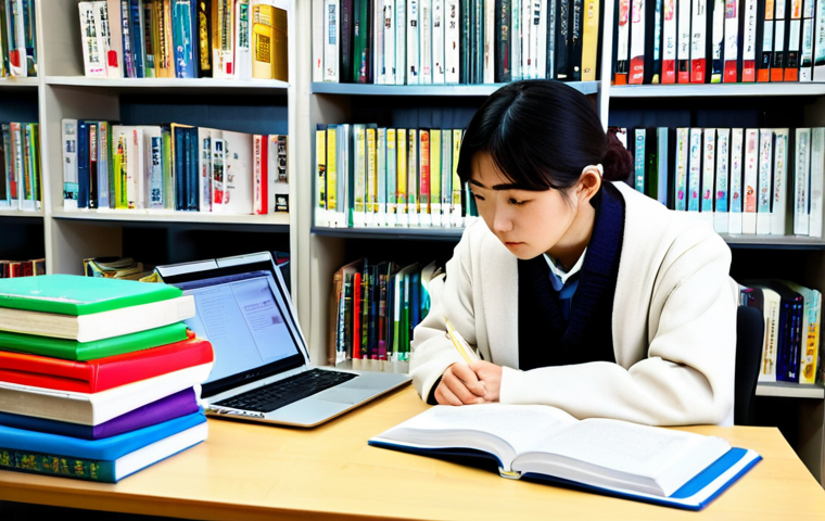 Study Environment**
"A focused student, fully clothed in comfortable study attire, sitting at a desk piled with Japanese textbooks and flashcards in a brightly lit, modern library. Open laptop displays Japanese grammar exercises. Books include JLPT preparation guides. Safe for work, appropriate content, professional, perfect anatomy, natural proportions, studying intently."
**