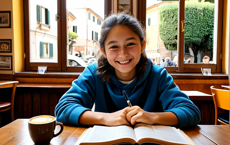 JLPT와 일본 내 거주 및 생활 적응 노하우 - Studying in a Cozy Italian Cafe**

"A young Italian student fully clothed and smiling, studying Japa...