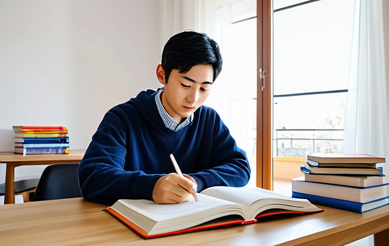 JLPT N1 고득점 전략 심층 분석 - Strategic Study Session**

"A student, fully clothed in comfortable clothing, studying Japanese with...