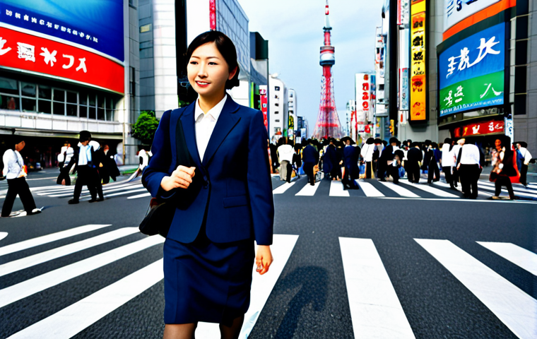 JLPT 취득 후 일본 국내 거주 방법 - Business Professional in Tokyo**

"A professional businesswoman in a modest business suit, walking o...