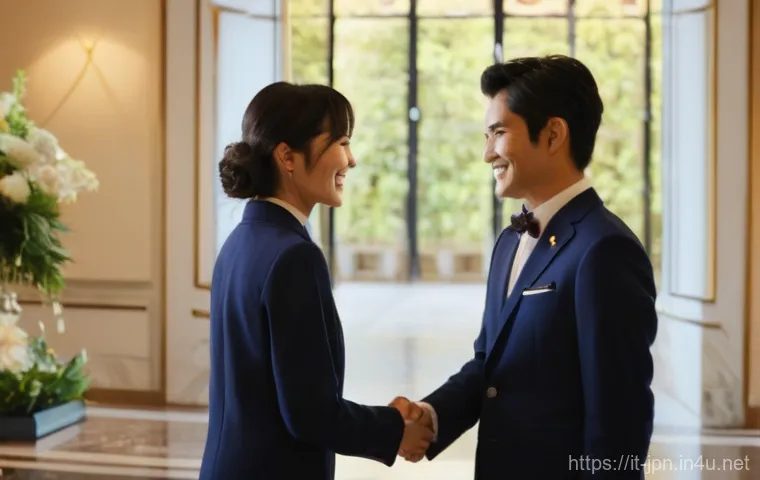 JLPT 자격증으로 호텔 업계 취업 성공 사례 - **Prompt 1: Warm Welcome at an Italian Luxury Hotel**
    A professionally dressed Italian female ho...