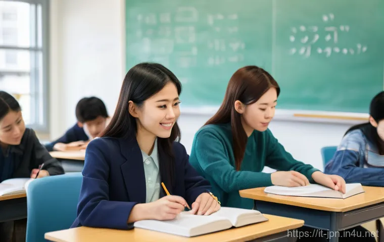 JLPT와 일본 내 자격증 조합 활용 사례 - **Prompt:** A diverse group of young adults, dressed in modern, modest casual attire, are actively e...