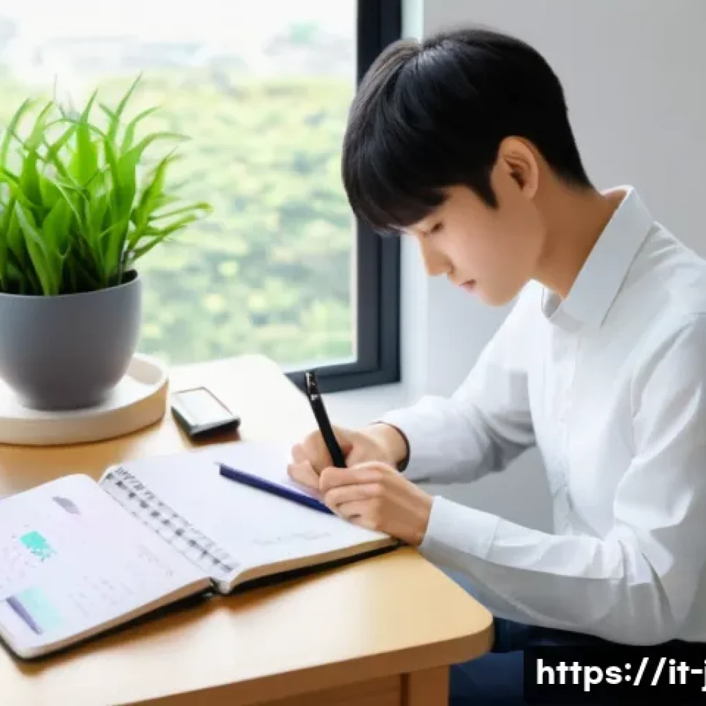 JLPT와 일본어 초급 강의 준비 방법 - A cozy study desk scene featuring a young adult learner surrounded by Japanese language study materi...