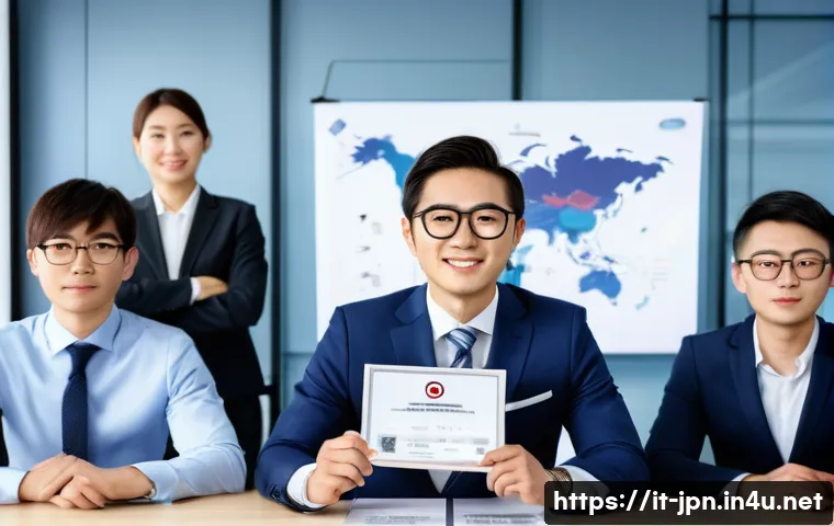 JLPT와 일본 내 고급 직무 진출 사례 - A professional Japanese office scene showing a confident international businessperson wearing formal...