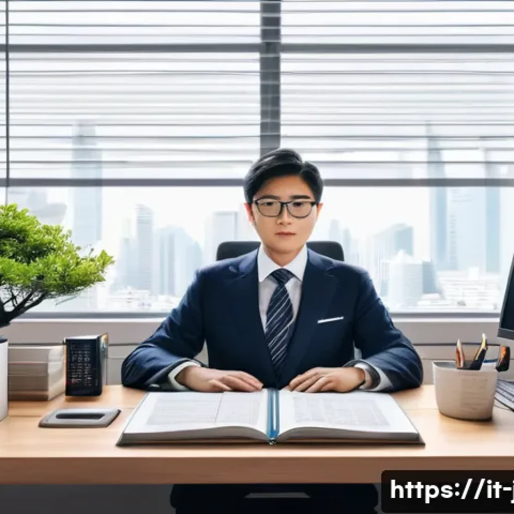 JLPT 시험과 일본어 통번역의 연관성 - A professional Japanese translator at a modern office desk, surrounded by dual monitors displaying J...