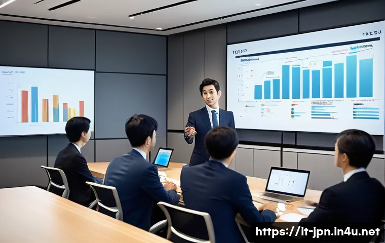 JLPT 자격증을 활용한 비즈니스 회의 성공 사례 - A professional business meeting scene in a modern Tokyo office, featuring diverse international exec...