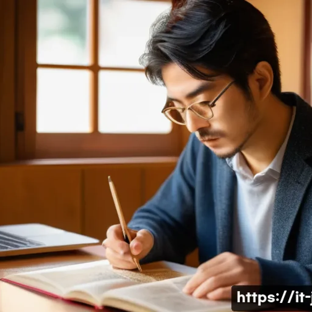JLPT 시험 중 출제 오류 사례 및 대처법 - A focused study scene of an Italian adult learner preparing for the JLPT exam in a cozy home environ...