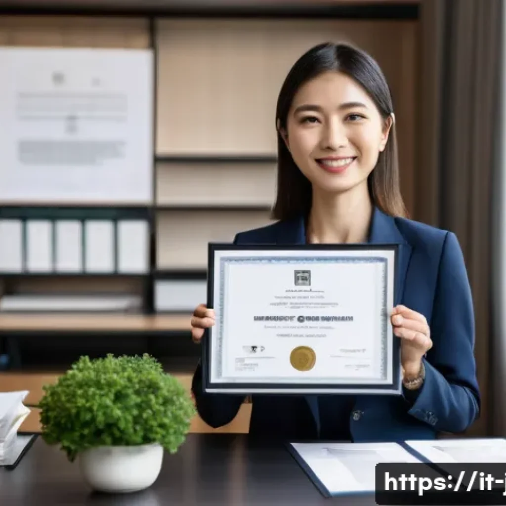 JLPT 성적표를 활용한 경력 기술 방법 - A professional Italian office environment showcasing a mid-level businesswoman in her 30s wearing sm...