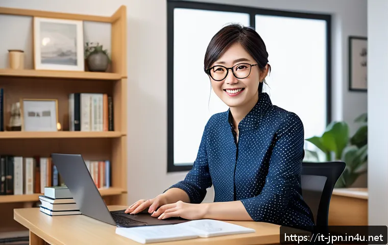 JLPT 취득 후 온라인 강사로 성공한 사례 - A professional Japanese language teacher creating an engaging online profile at a modern home office...