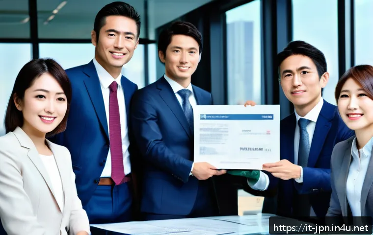 JLPT와 일본 내 직무와의 연계성 연구 - A modern Japanese office scene featuring a diverse group of professionals in business attire, active...