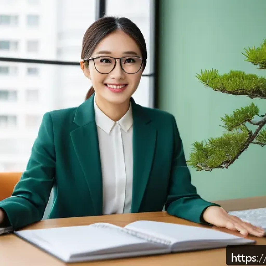 JLPT 자격증 활용 고객 상담 직무 사례 - A professional customer service representative in a modern office setting, wearing business casual a...