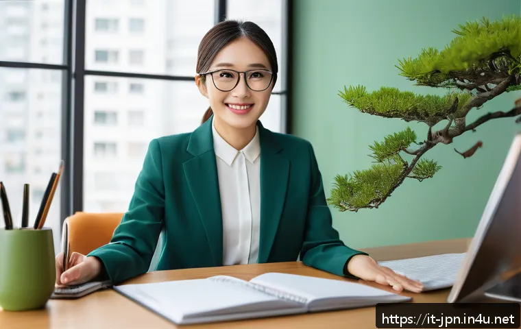 JLPT 자격증 활용 고객 상담 직무 사례 - A professional customer service representative in a modern office setting, wearing business casual a...