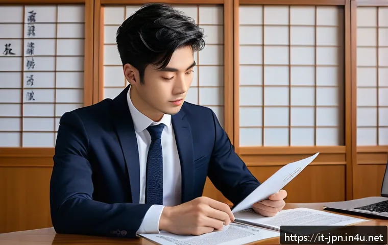 JLPT 취득 후 일본 취업의 장단점 - A professional young Italian man in a modern Japanese office environment, dressed in business casual...