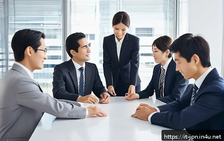JLPT와 비즈니스 교류 능력 개발 - A professional Japanese business meeting scene featuring diverse Italian and Japanese businesspeople...