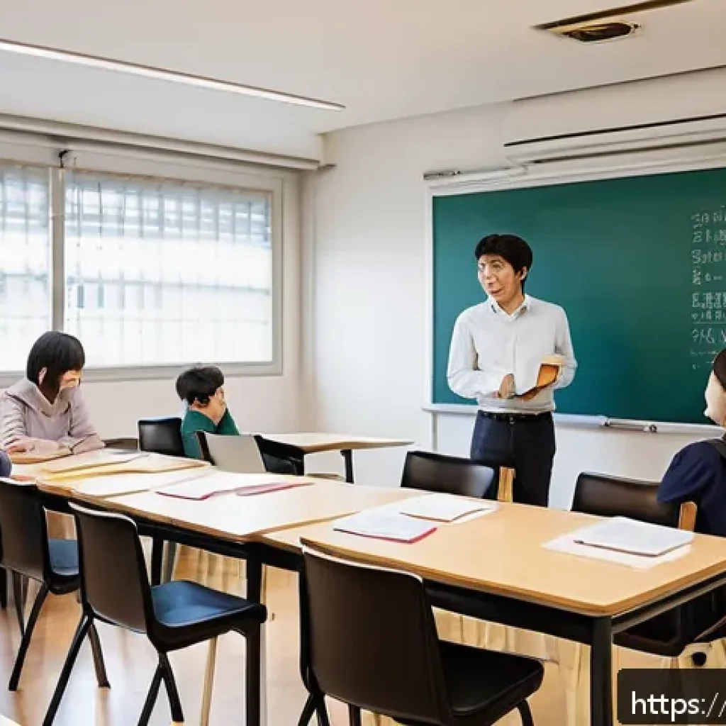 JLPT 실기와 실무의 차이 - A modern classroom scene in Italy focused on adult learners preparing for a practical Japanese langu...