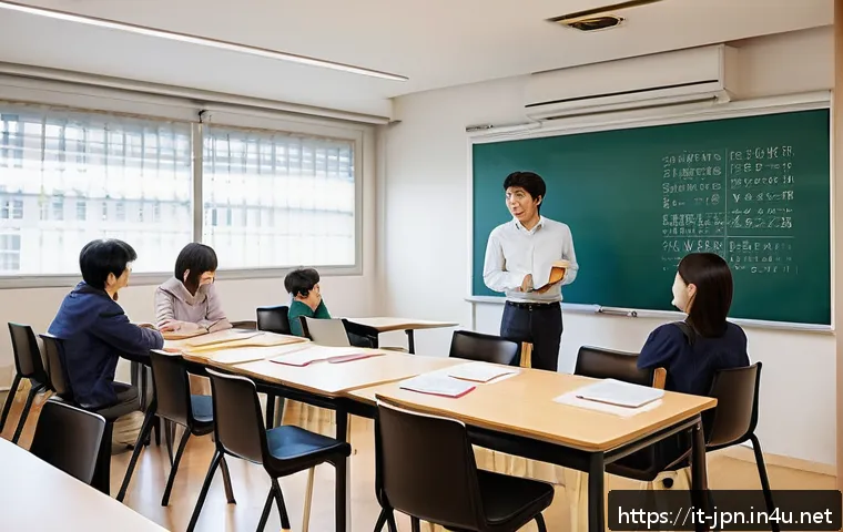JLPT 실기와 실무의 차이 - A modern classroom scene in Italy focused on adult learners preparing for a practical Japanese langu...