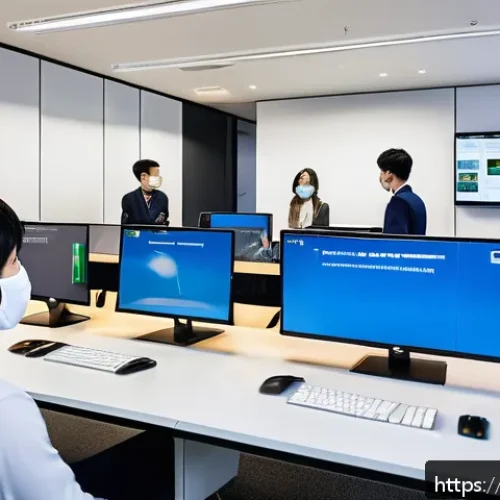 Home 33 JLPT 자격증과 일본 IT 기업 취업 사례 - A professional Japanese IT office environment showing a diverse group of young software developers c...