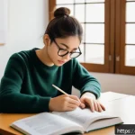Home 20 JLPT 시험 중 긴장감 관리법 - A serene study environment for an Italian student preparing for the JLPT exam: a bright, tidy room w...